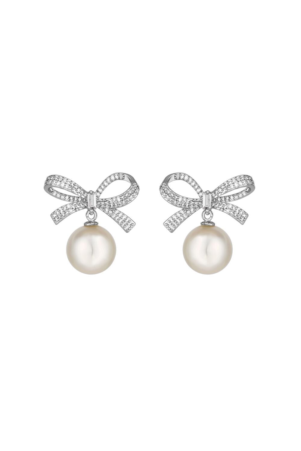Jon Richard Rhodium Plated Cubic Zirconia Bow and Pearl Earrings image 1
