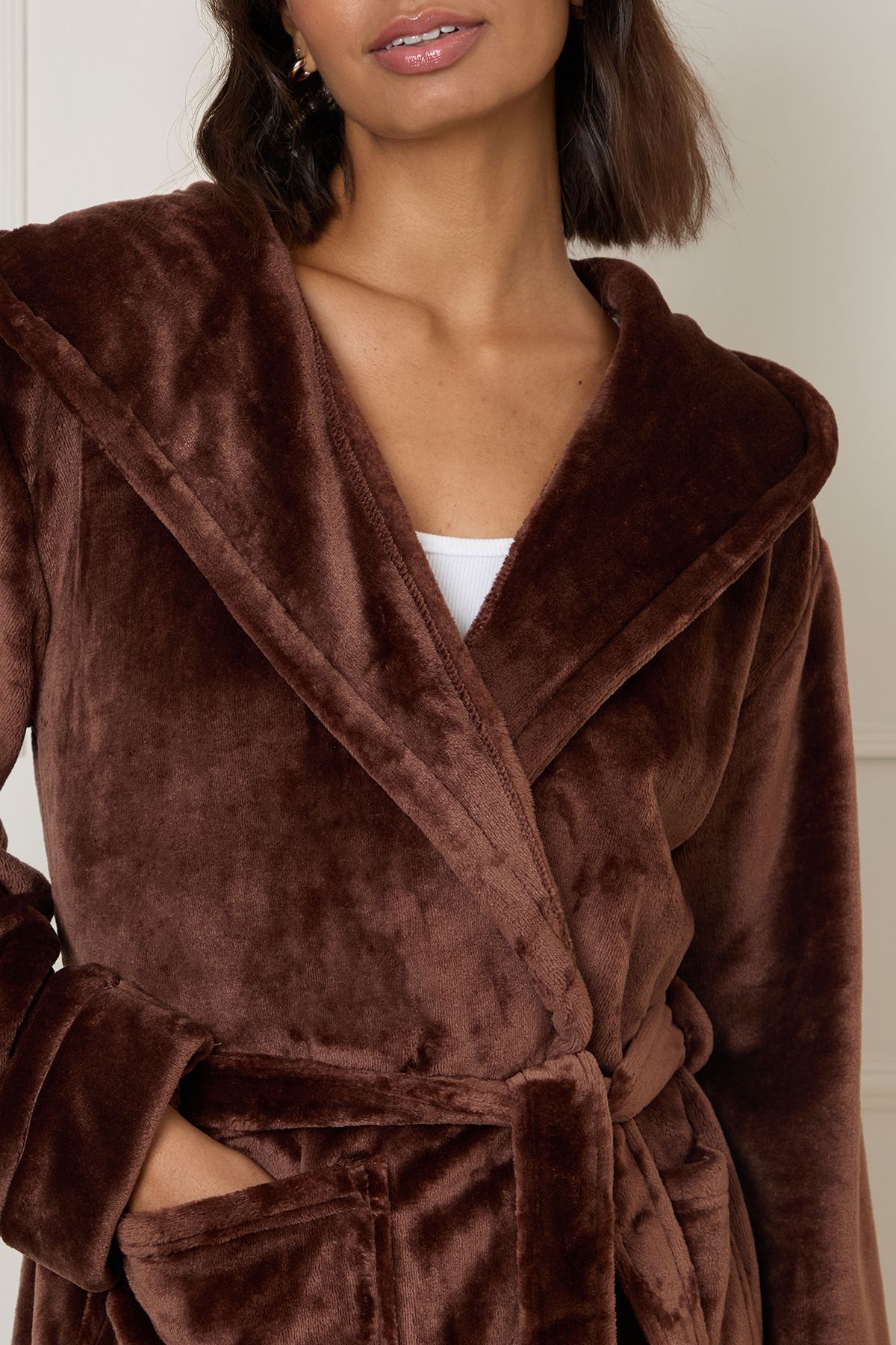 Dorothy Perkins Velour Hooded Dressing Gown Chocolate image 5
