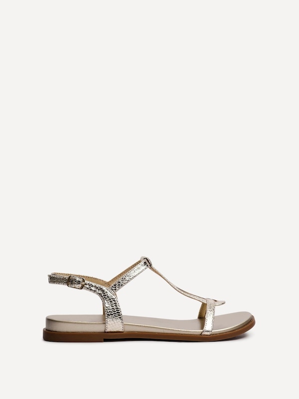 Linzi Saylor Gold Faux Leather Textured T-Bar Sandals