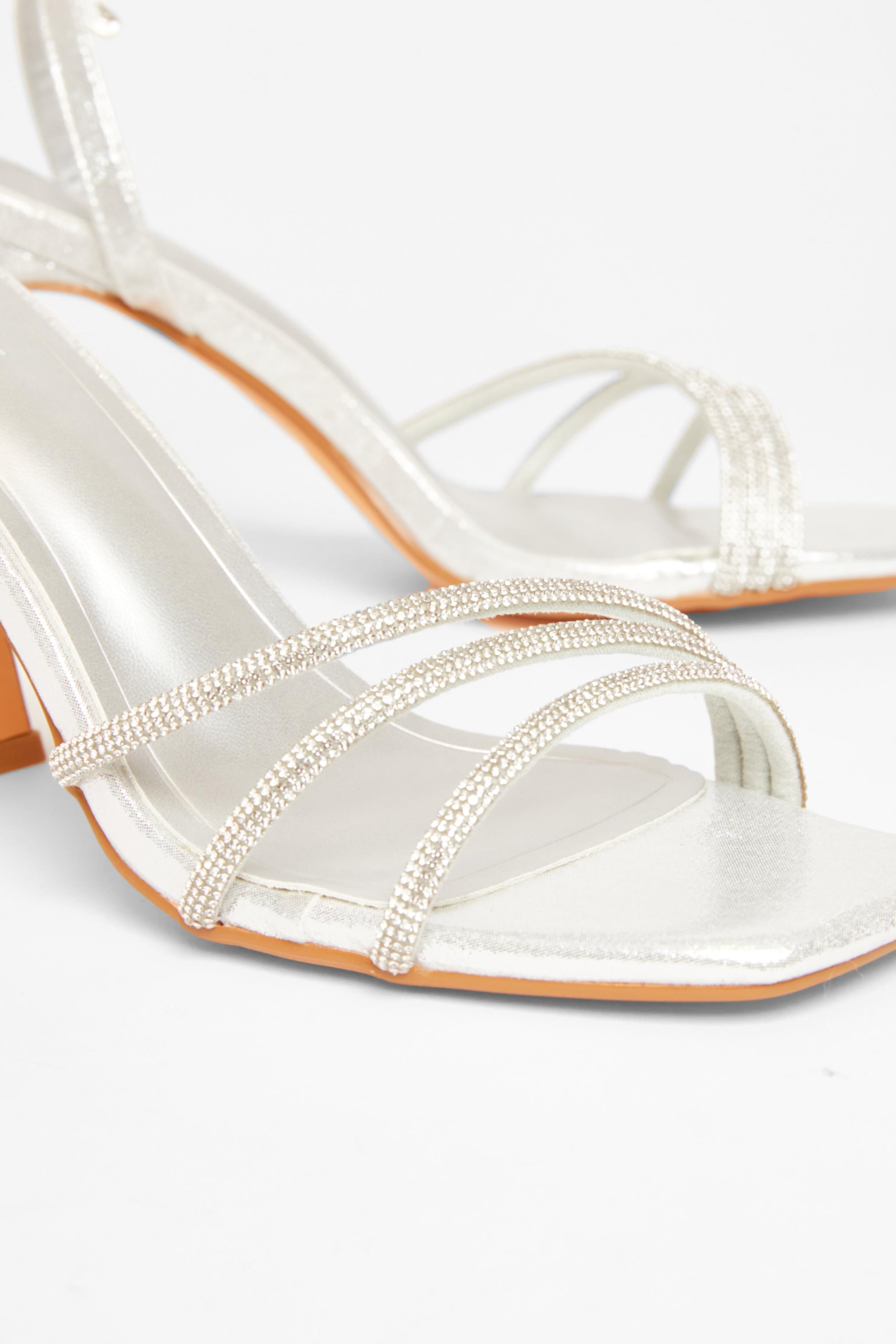 Quiz Silver Diamante Block Heels image 4