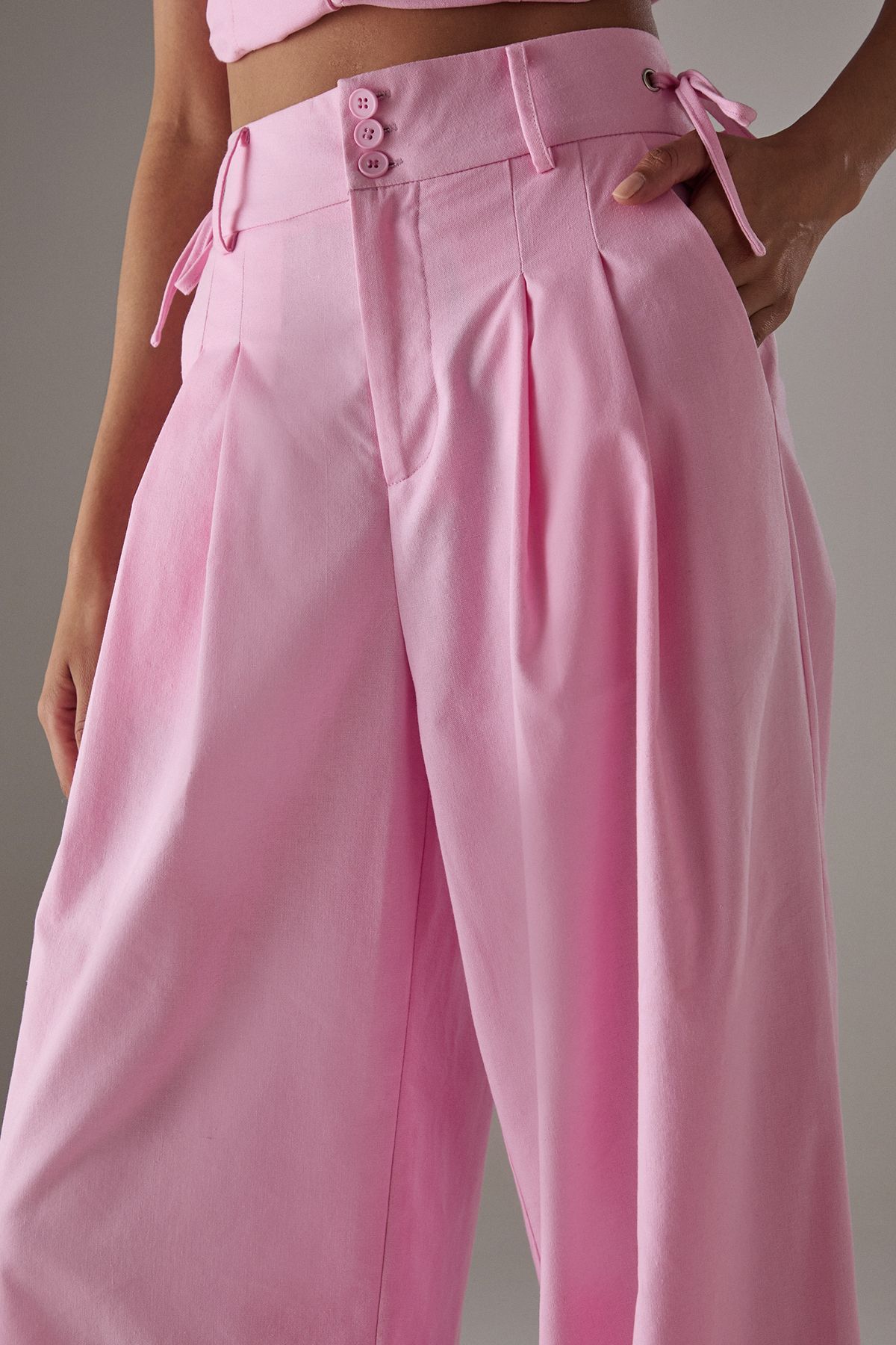 Warehouse Linen Blend Tailored Trousers Pink image 4