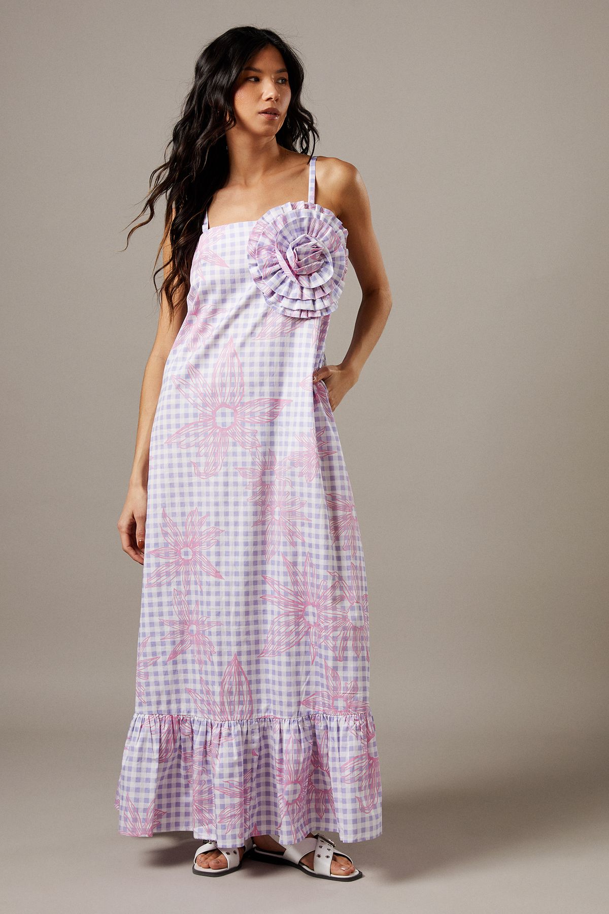 RUNWAY 1.8.1.8 Runway 1.8.1.8 Gingham Corsage Maxi Dress Lilac