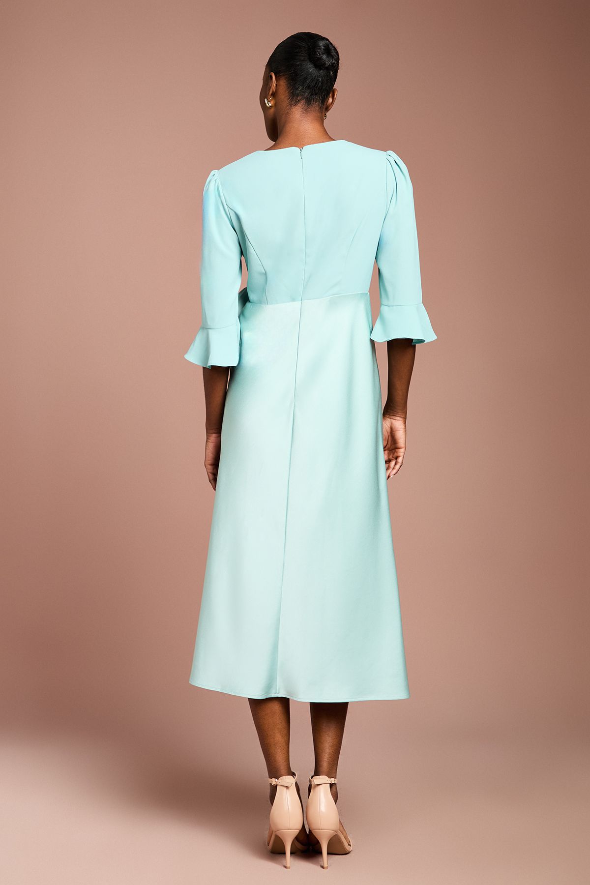 Coast Ruffle Sleeve Satin Back Crepe Wrap Dress Duck Egg image 3