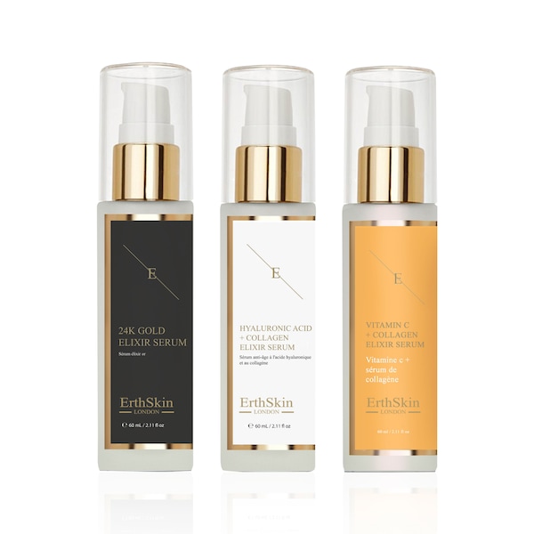 Erth Skin London Glow Trio: Vitamin C, HA Collagen & 24K Gold Serums