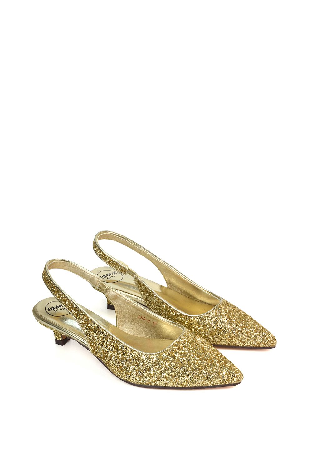 XY London 'Gerri' Pointed Toe Glitter Slingback Kitten Heel Court Shoes image 6