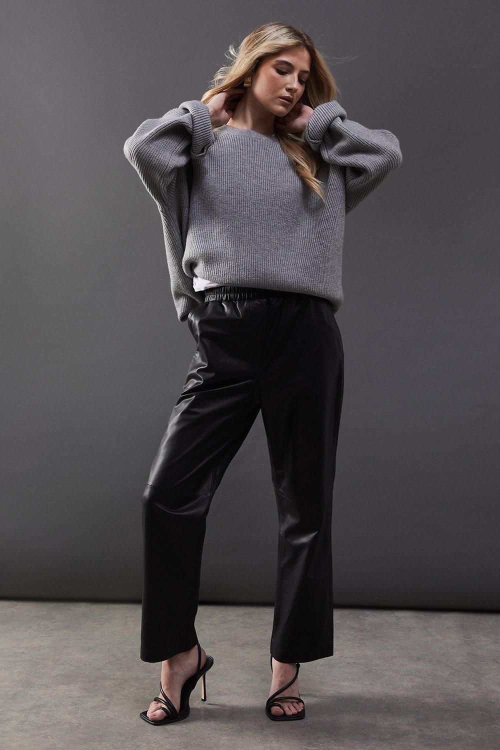 Warehouse Real Leather Straight Leg Jogger Black image 1