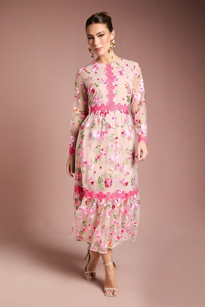 Coast Embroidered Floral Maxi Dress Nude