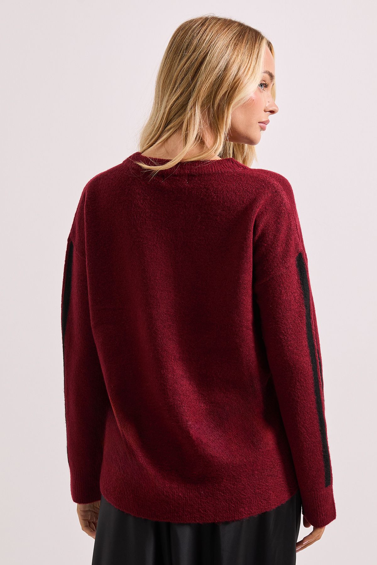 Dorothy Perkins Stripe Sleeve Crew Neck Jumper Burgundy image 3