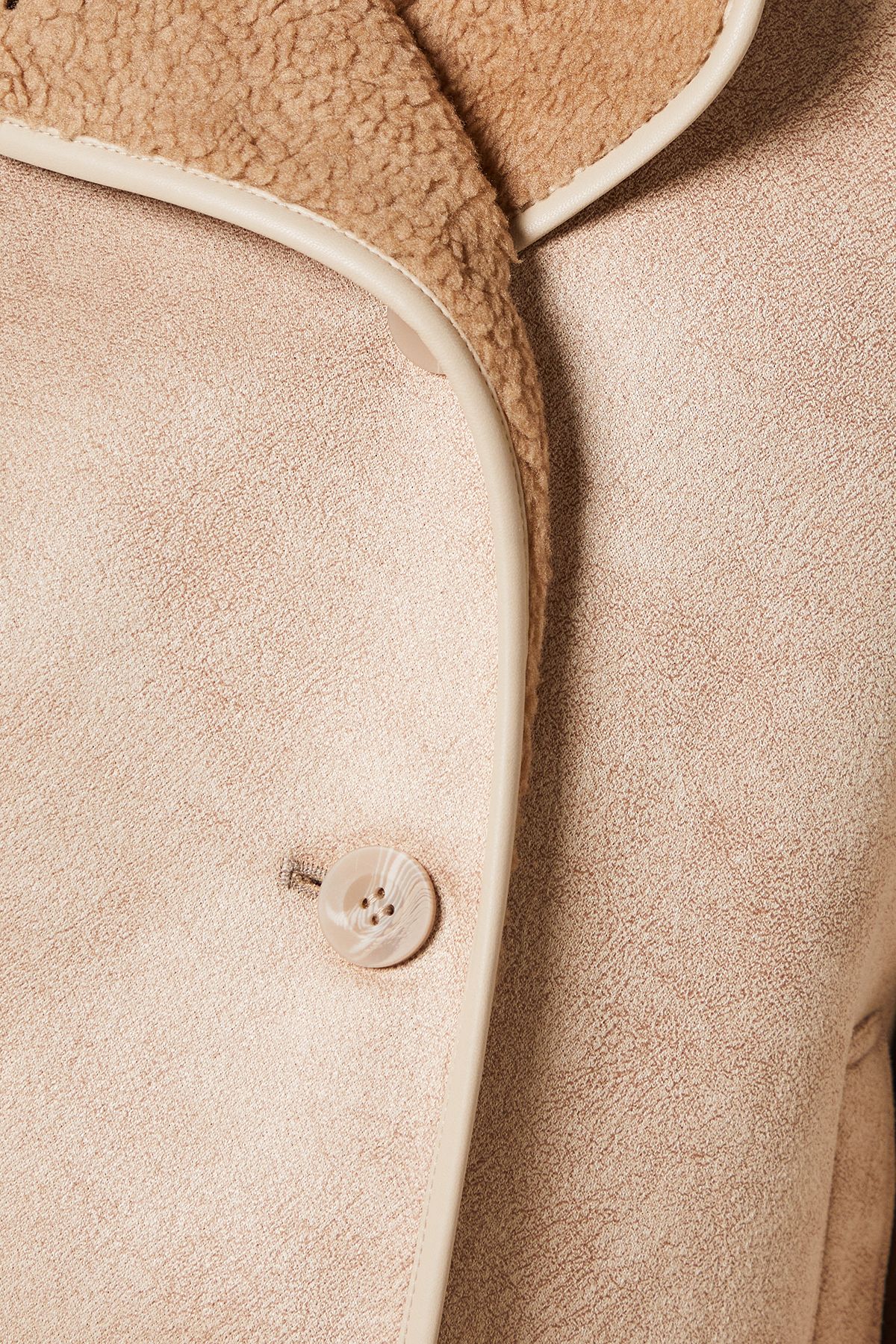 Dorothy Perkins Button Through Borg Aviator Jacket Taupe image 5