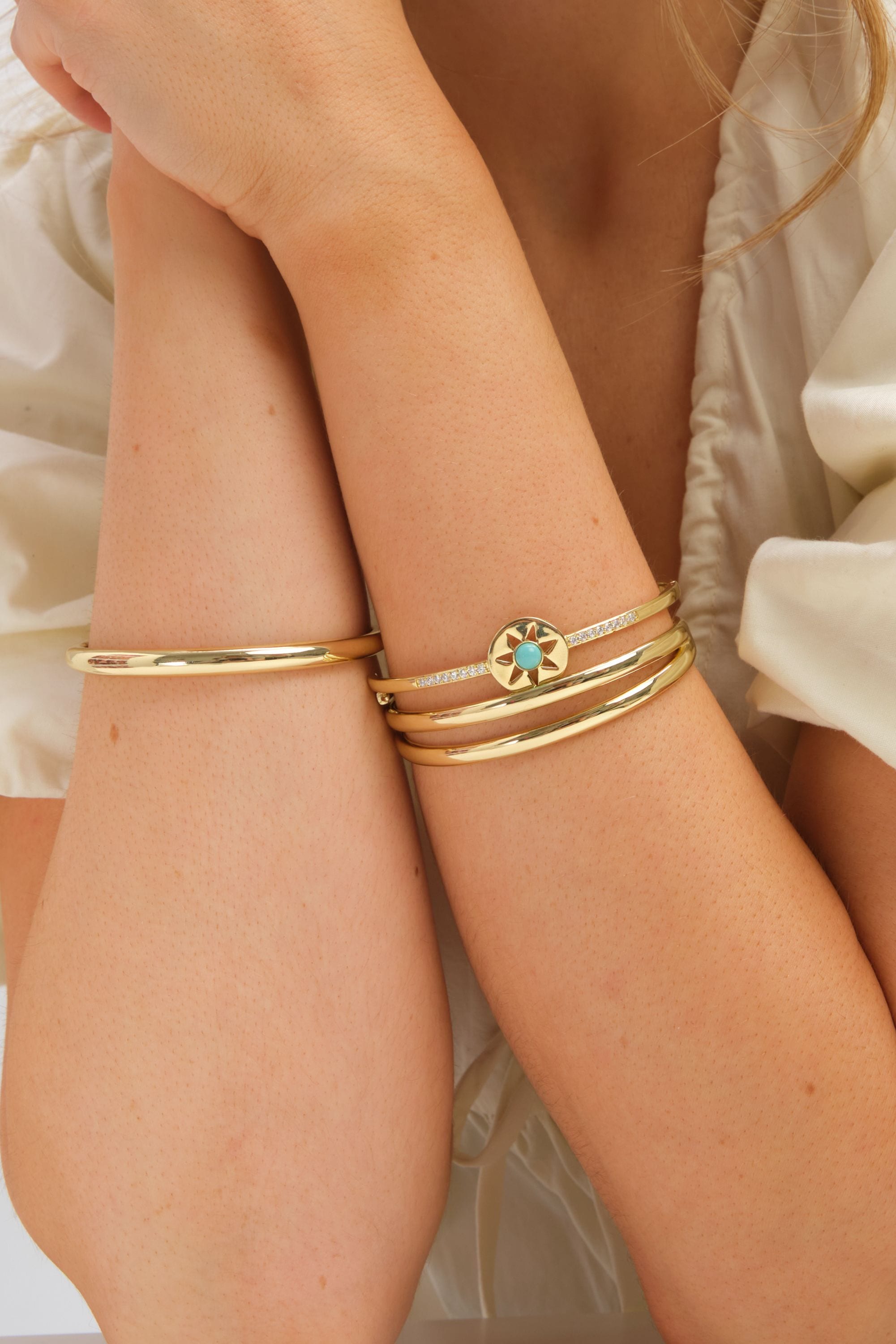 Inicio Gold Plated and Turquoise Celestial Bangle - Gift Pouch image 2