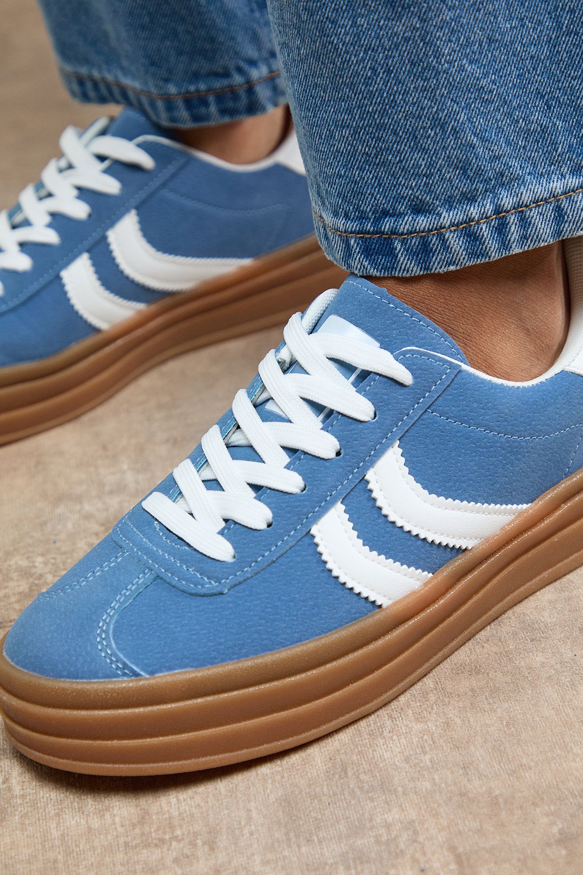 Oasis Lorina Faux Suede Lace Up Platform Trainers Blue image 3