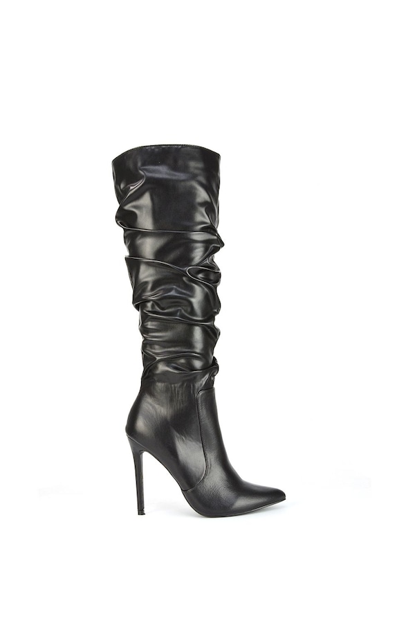XY London 'Milani' Ruched Pointed Toe Stiletto Heel Knee High Boots