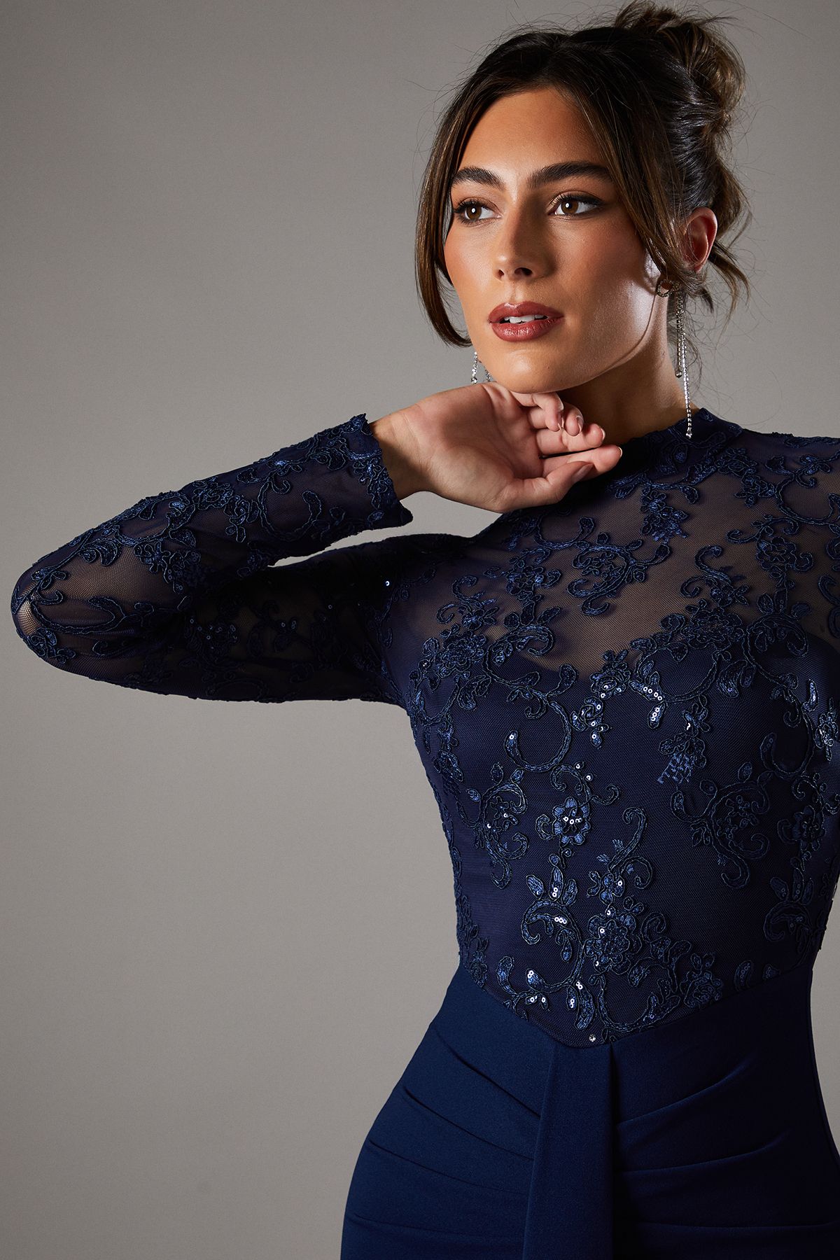 Coast Lace Maxi Dress With Lace Mix Navy image 3