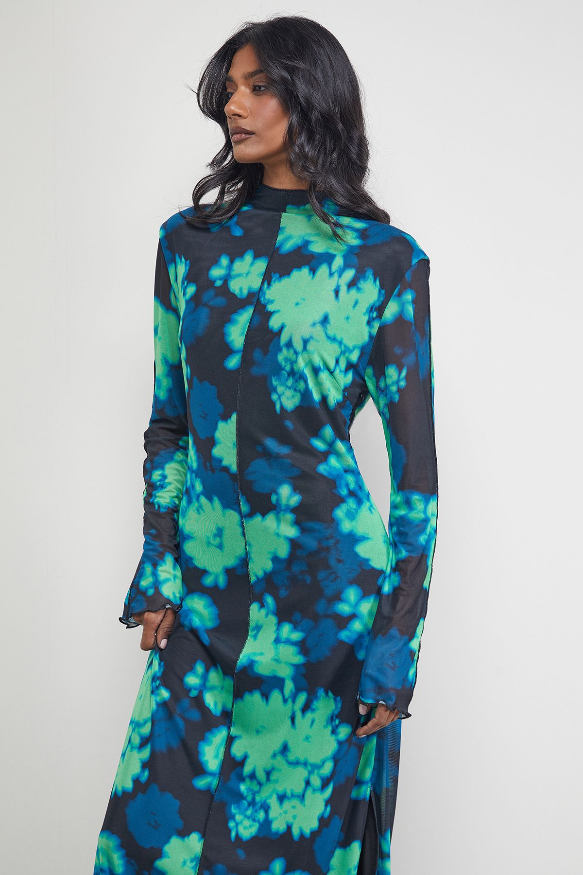 Warehouse Print Mesh Lettuce Edge Maxi Dress Multi image 4