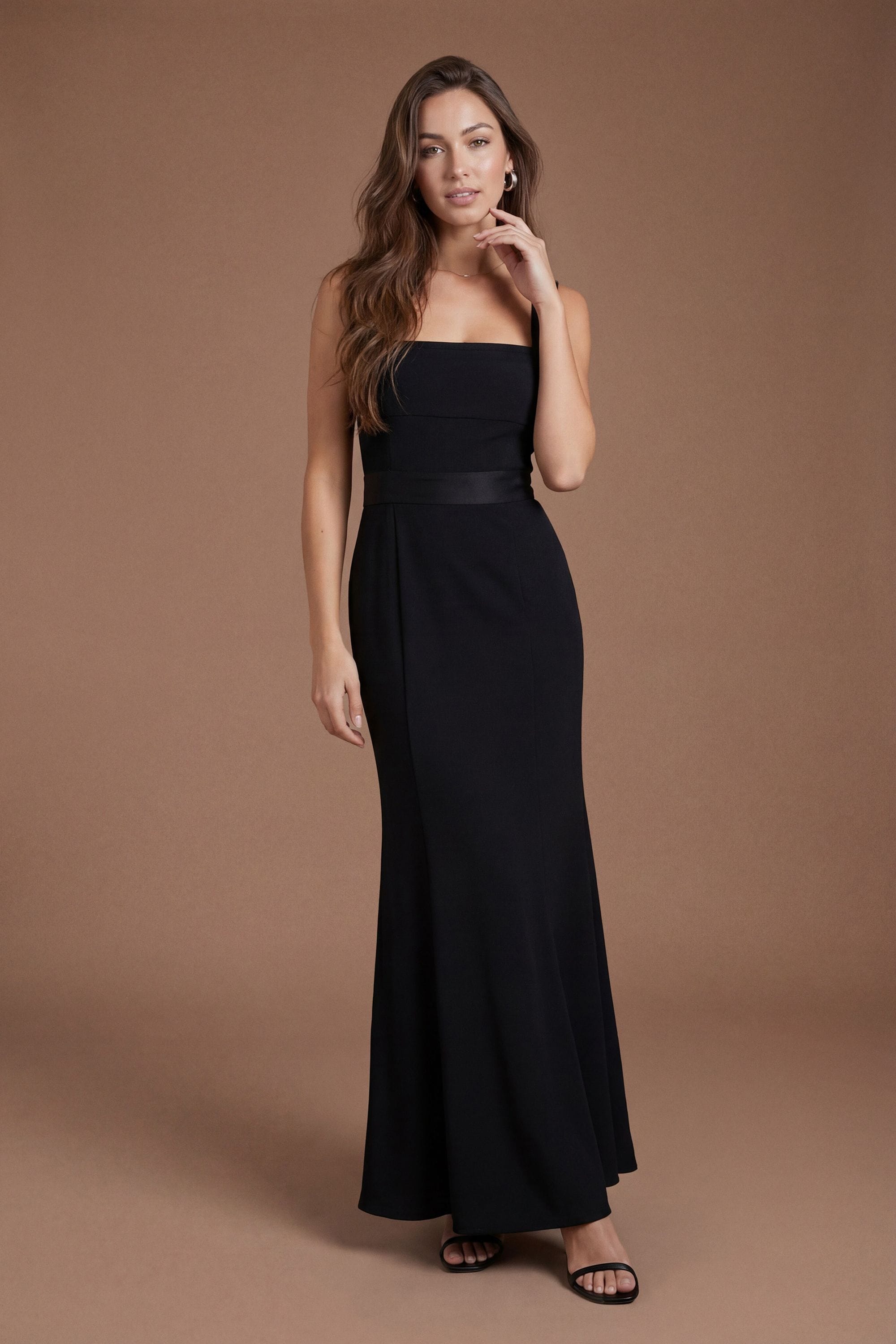 Coast Strappy Satin Bridesmaid Dress With Tie Back Detail Black