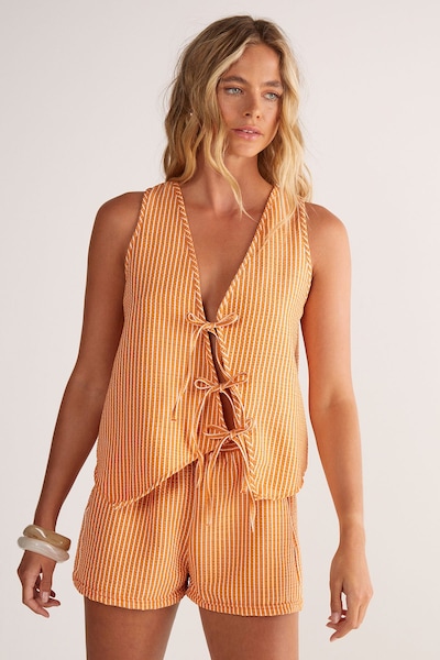 NastyGal Textured Stripe Asymmetric Tie Front Vest Orange