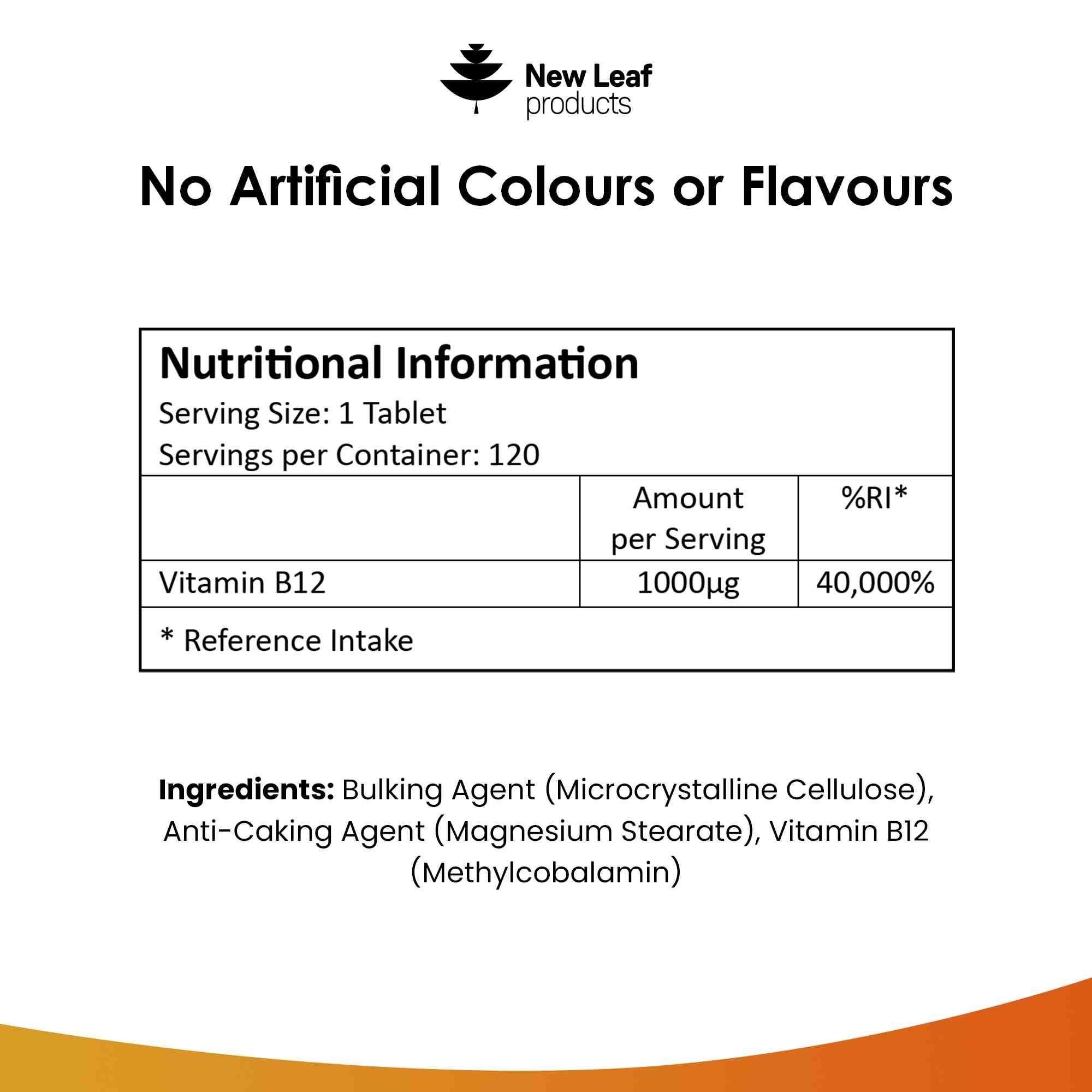 New leaf health Vitamin B12 High Strength Tablets - 1000mcg Methylcobalamin Supplement 4 Month Supply image 6