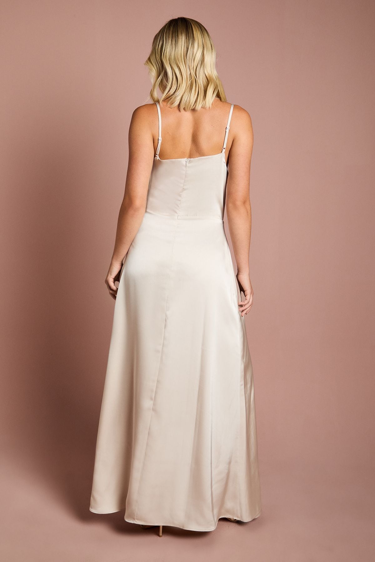 Coast Teen Cowl Front Waterfall Skirt Bridesmaid Dress Champagne image 3