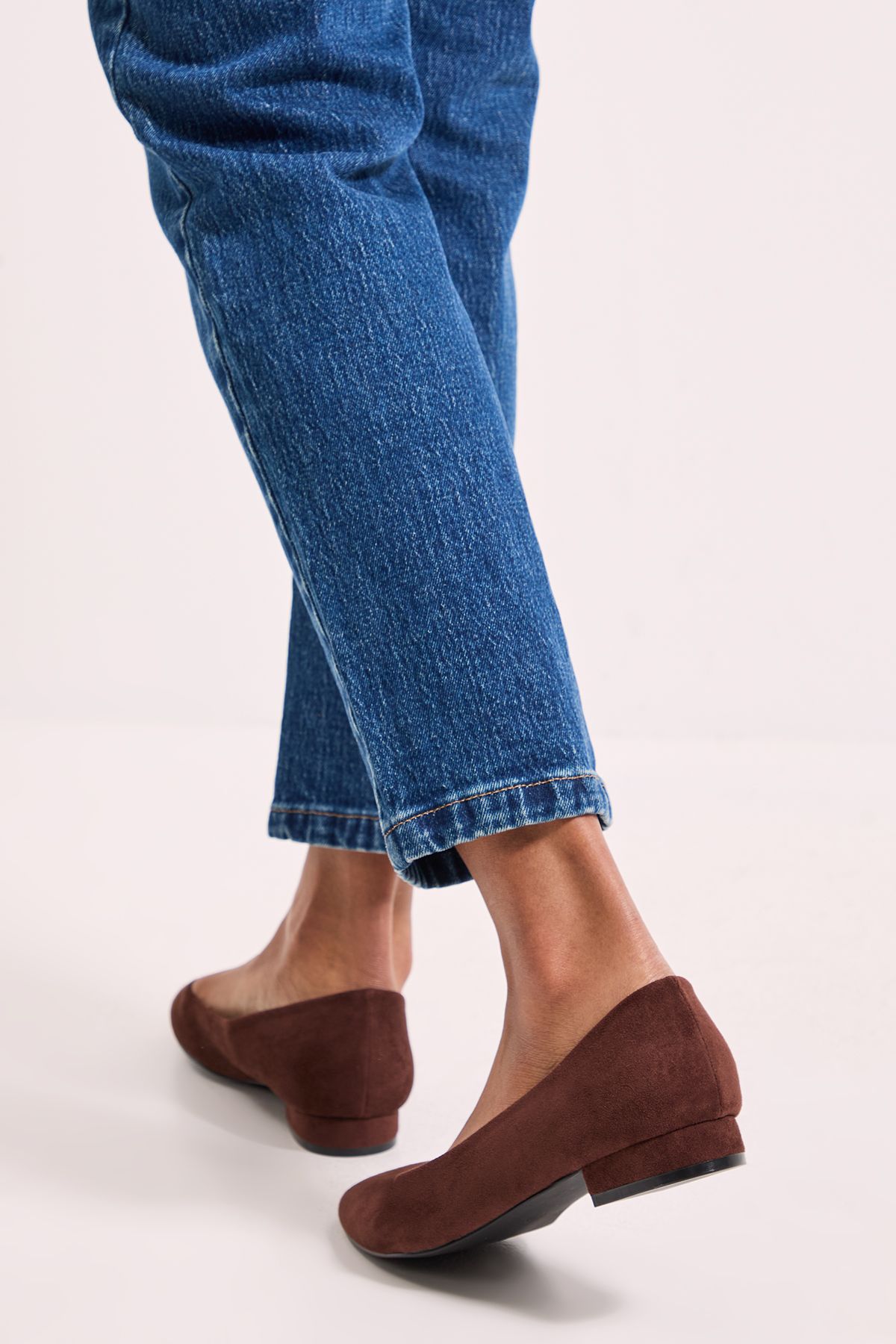 Dorothy Perkins Polly Faux Suede Low Block Heel Ballerinas Chocolate image 3