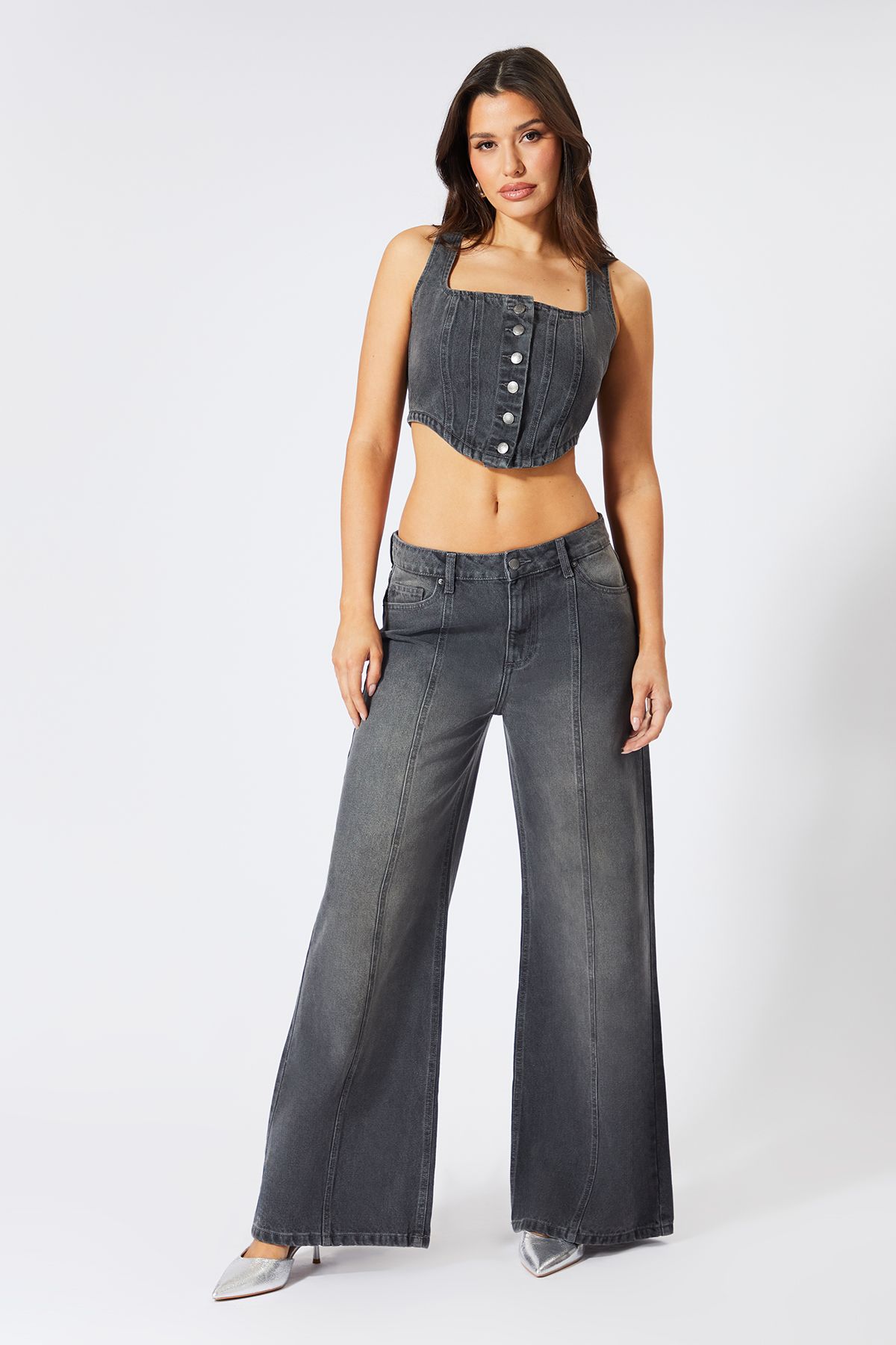 MissPap Button Down Denim Corset Top Grey image 3