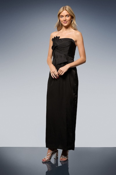 Oasis Satin Bow Front Bandeau Midi Dress Black