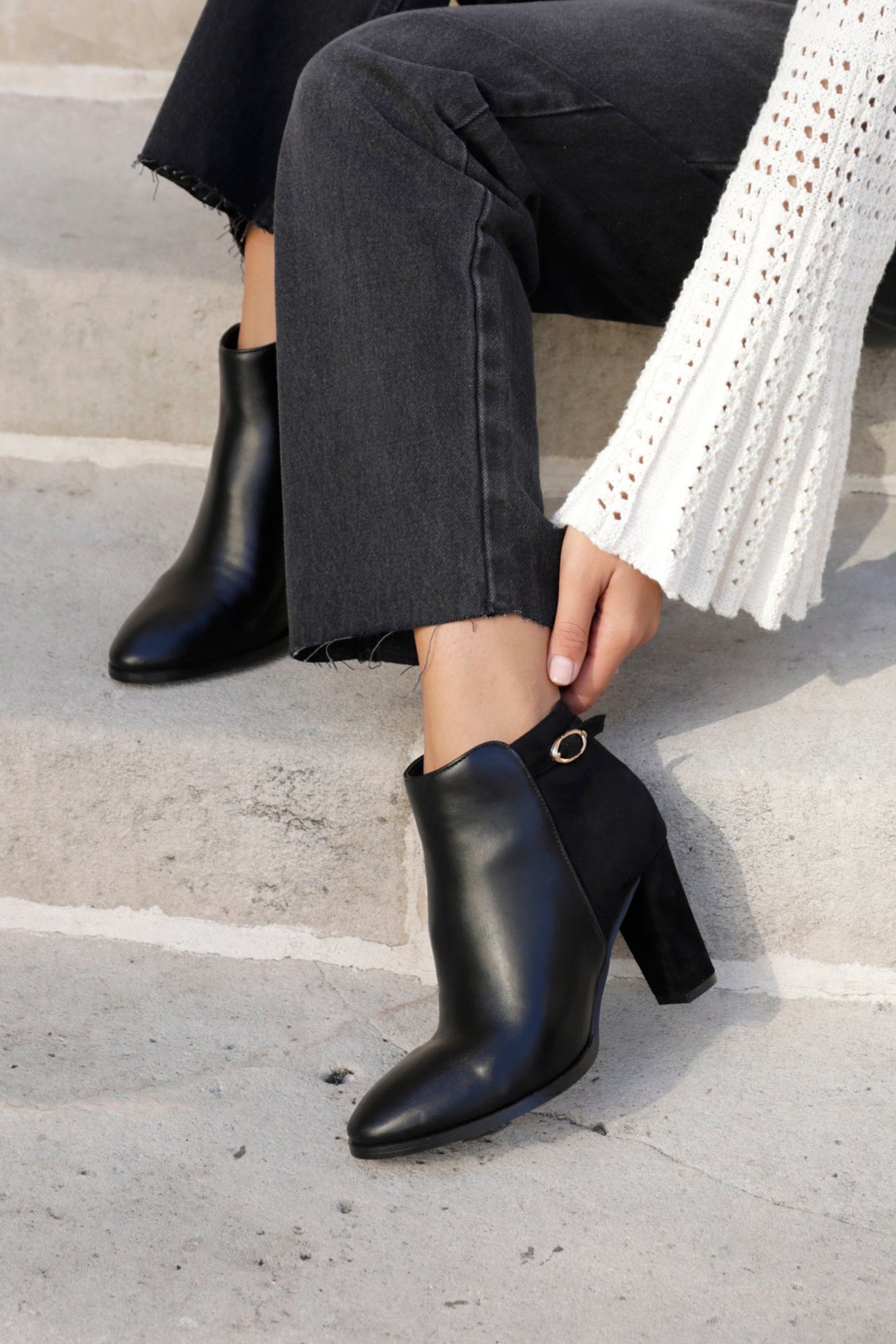 Linzi Christi Black Faux Leather & Suede Heeled Ankle Boot image 6