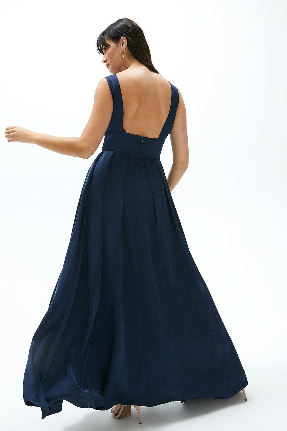 Coast Full Skirted Satin Bridesmaid Maxi Dress Navy image 3