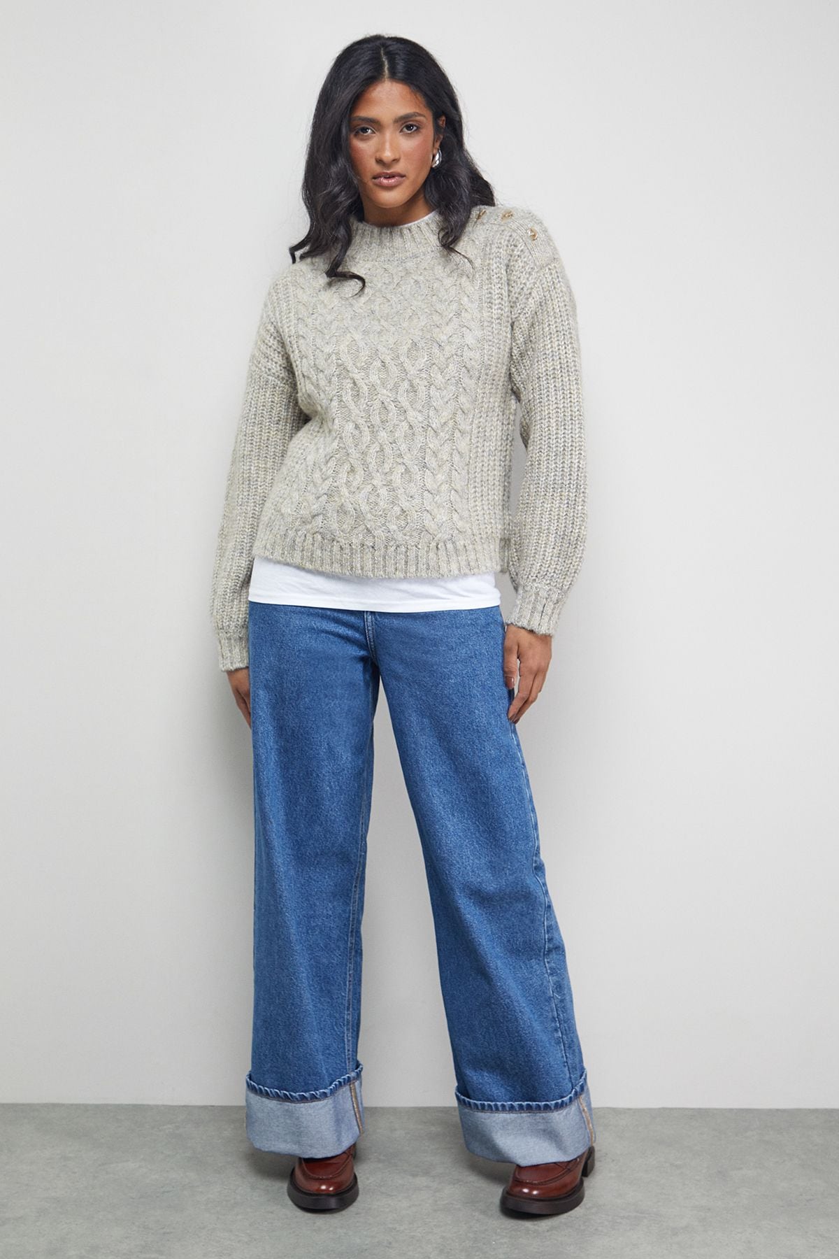 Warehouse Twist Neck Cable Jumper Ivory image 2