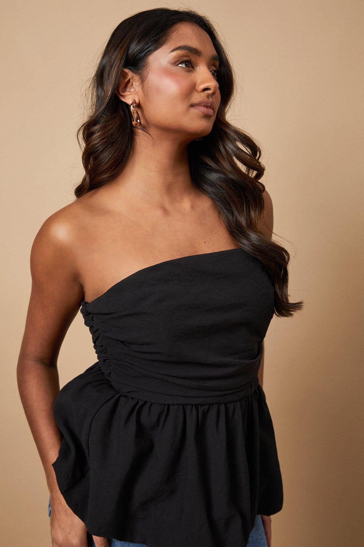 Oasis Strapless Gathered Peplum Top Black image 2