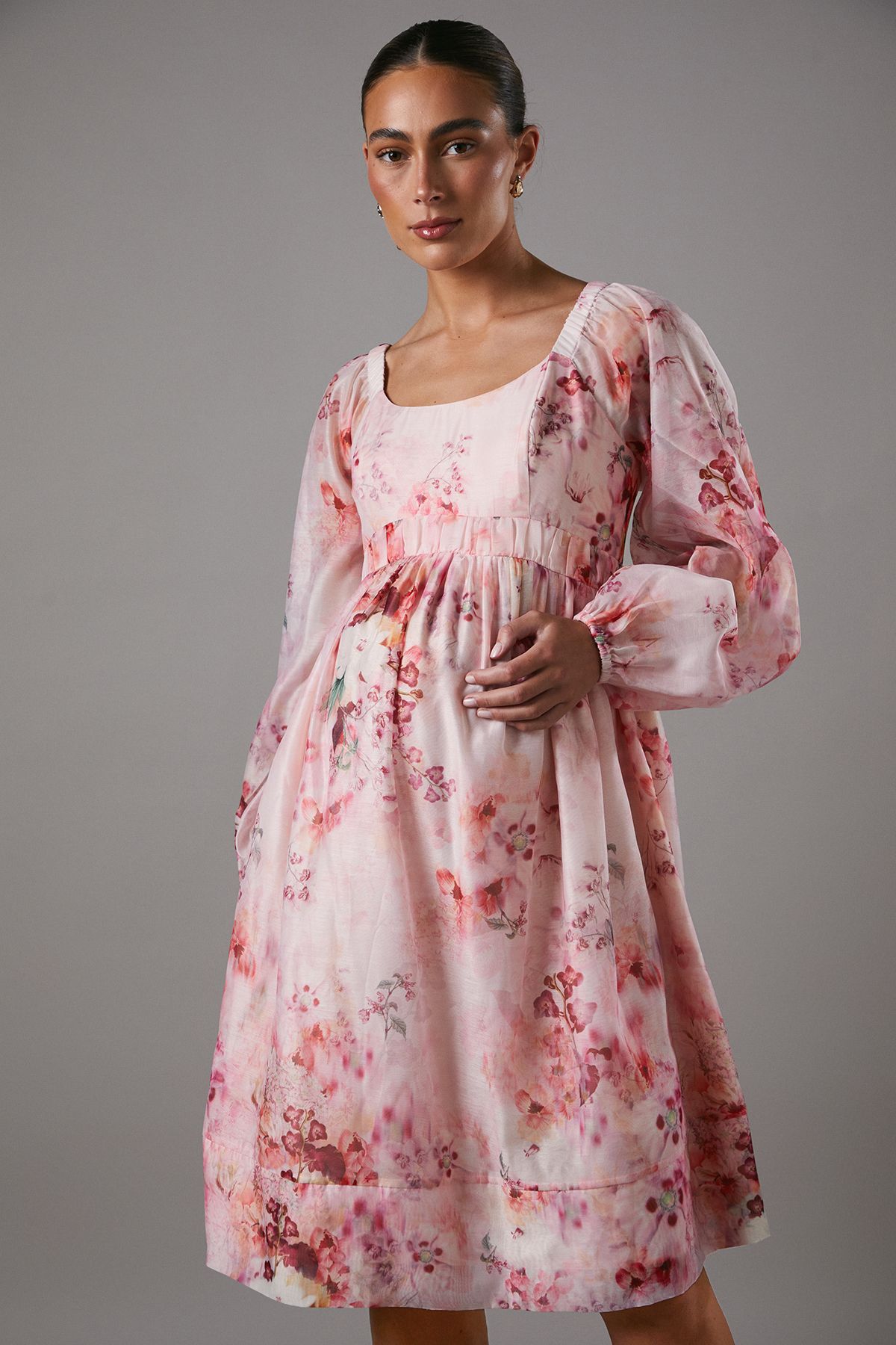 Coast Maternity Printed Empire Line Organza Dress Peach image 2