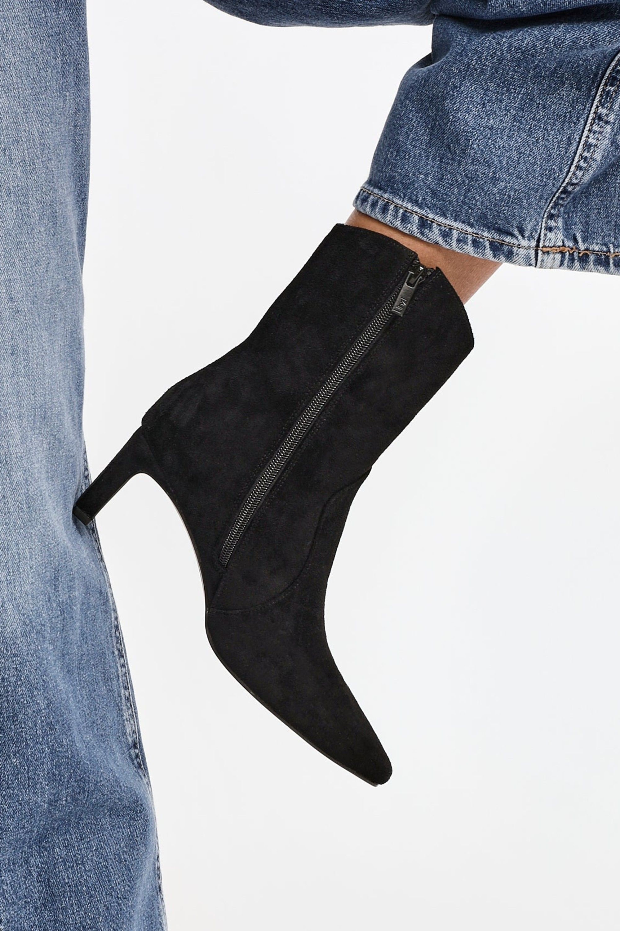 Linzi Calabasas Black Faux Suede Western Inspired Heeled Boot image 2