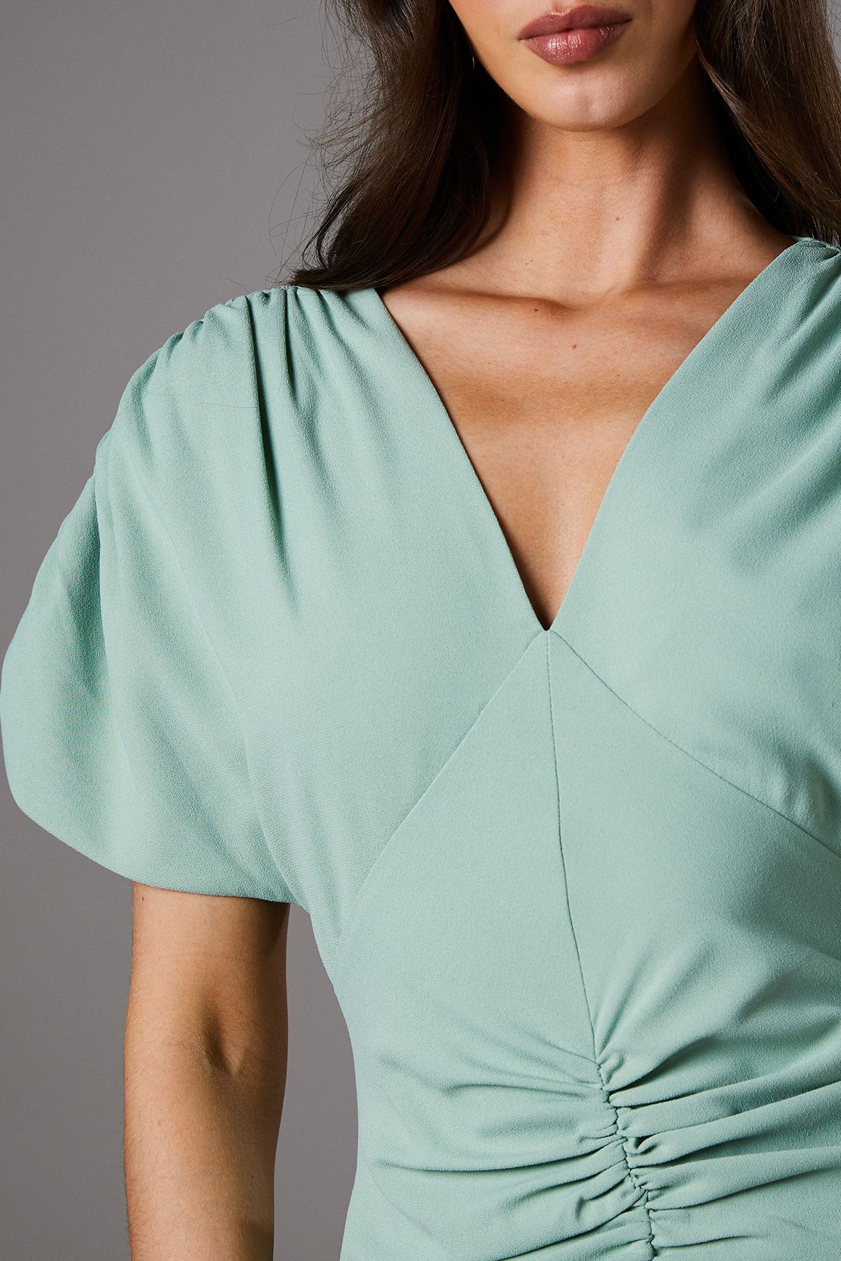 Coast Ruched Sleeve V Neck Midi Dress Sage image 5