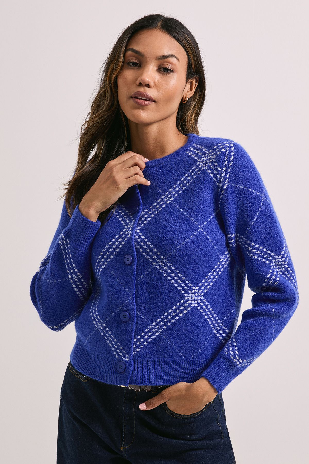 Dorothy Perkins Blue Argyle Cardigan Blue image 1