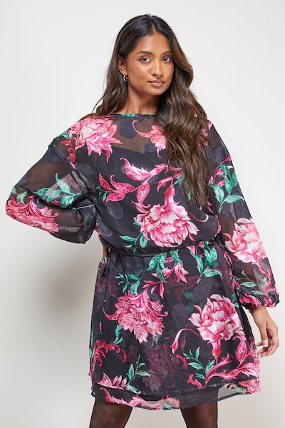 Oasis Printed Boho Tie Sleeve Mini Dress Floral