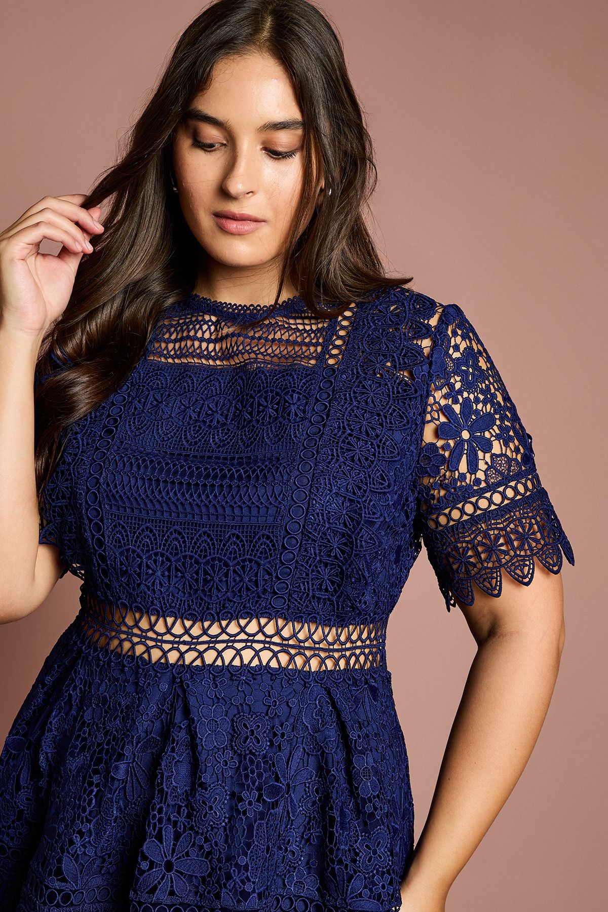 Coast Plus Short Sleeve Lace Midi Dress Navy image 2