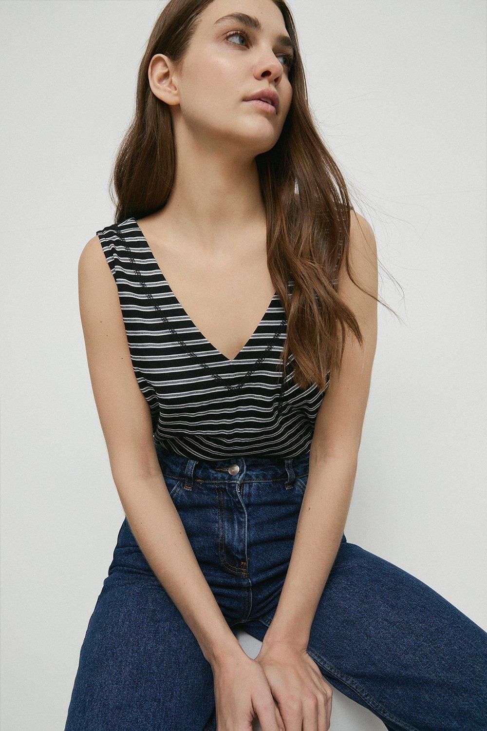 Warehouse Striped Pique Pocket Vest Black