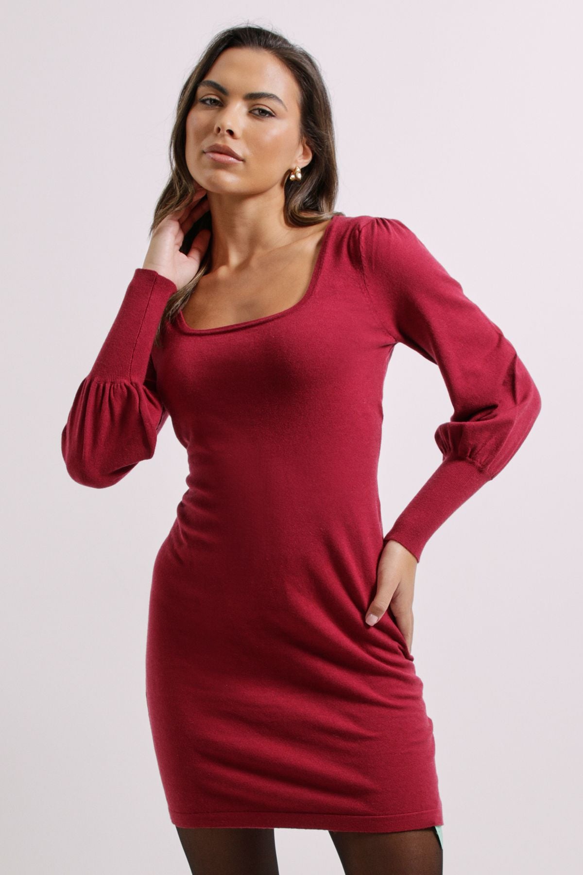 Dorothy Perkins Square Neck Balloon Sleeve Dress Berry image 2