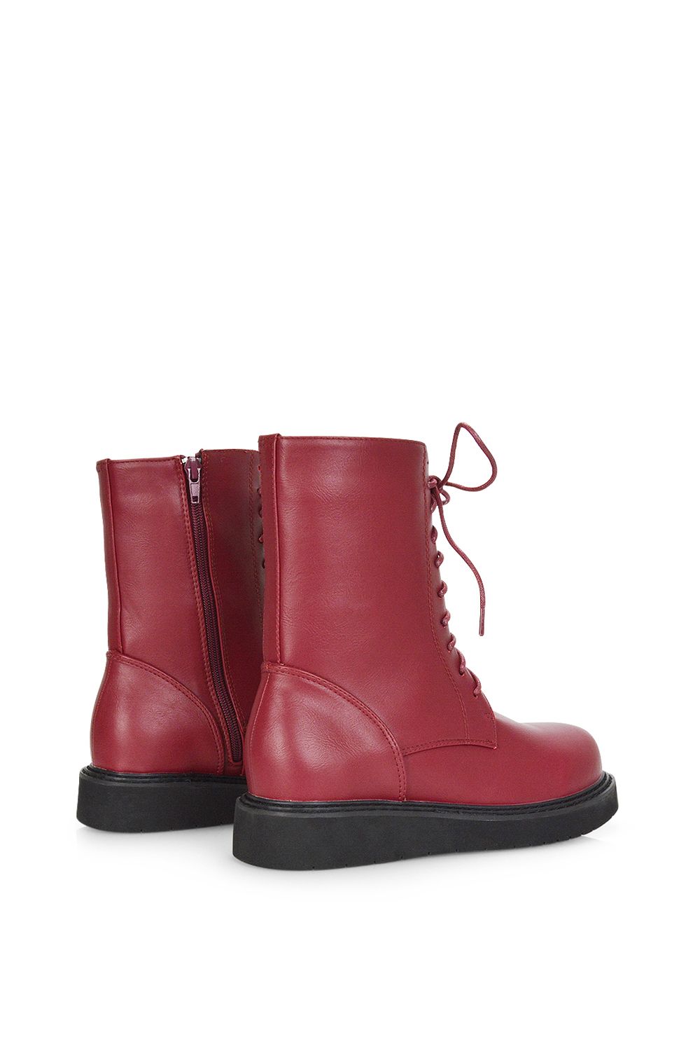 XY London 'Lizzo' Flat Chunky Sole Zip-Up Flatform Lace up Ankle Biker Boots image 4