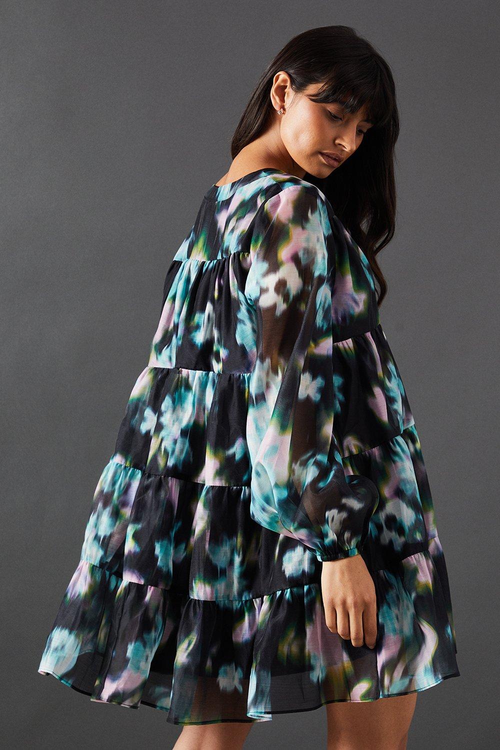 Warehouse Floral Print Organza Smock Dress Multi image 3