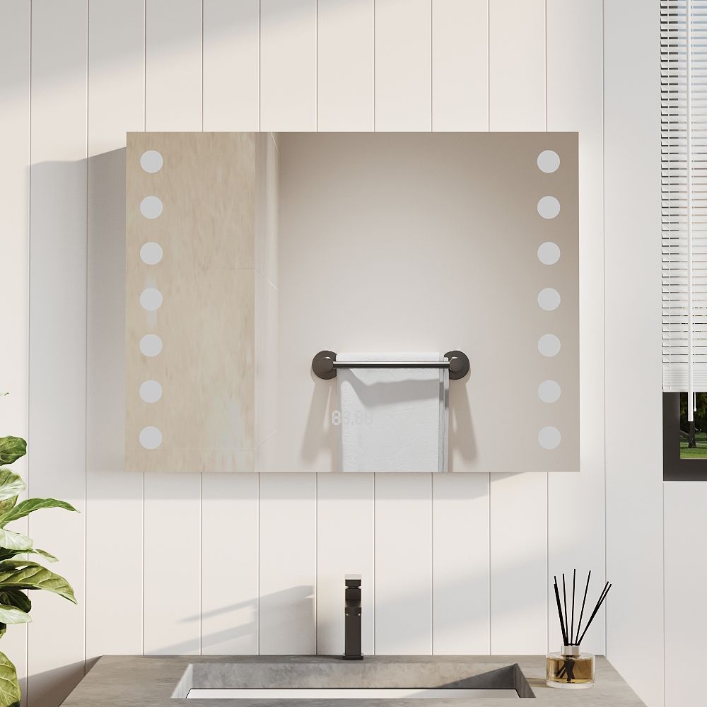 Living and Home Bathroom Horizontal LED Anti-Fog Mirror with Sensor Switch and Clock image 4