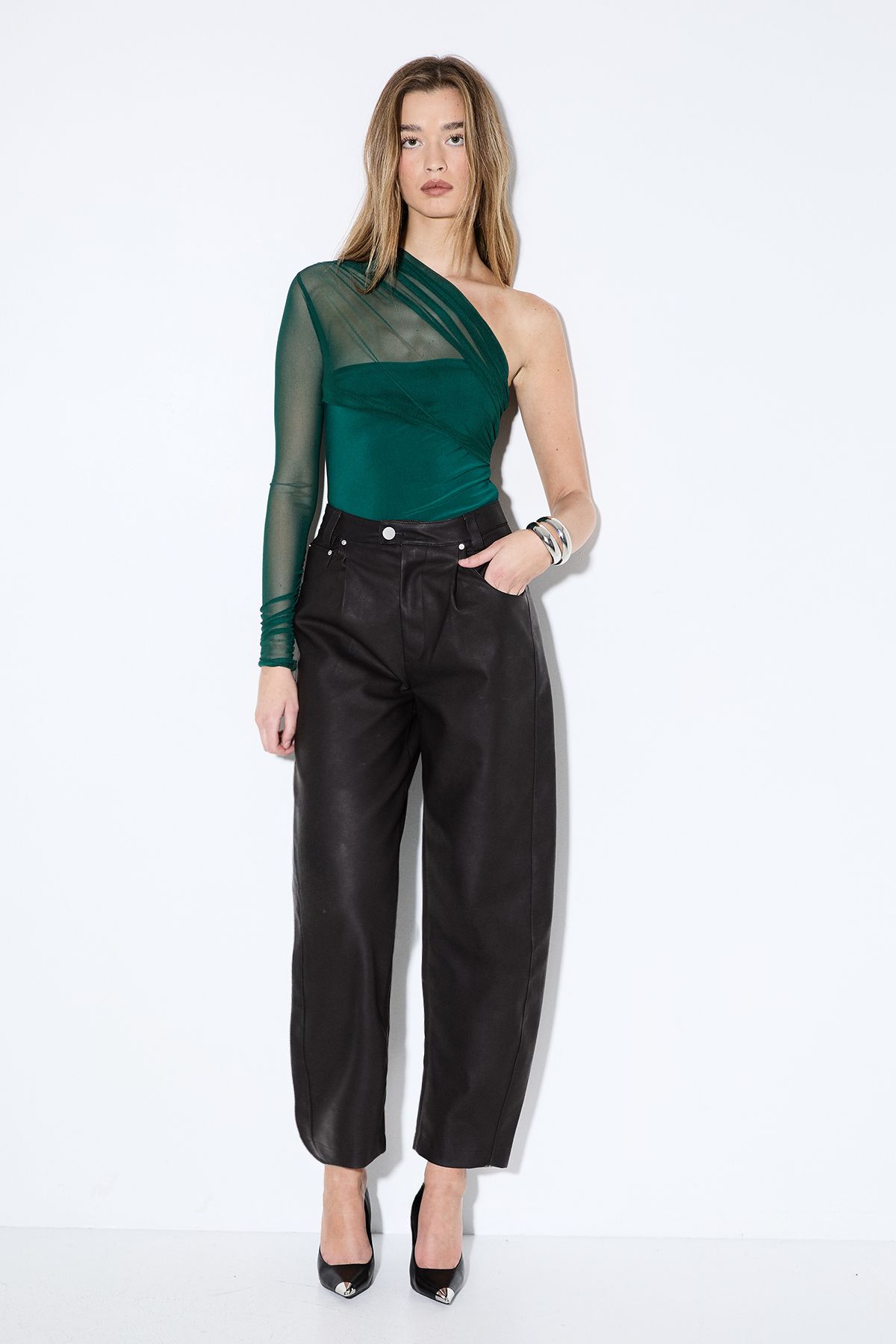 MissPap Mesh One Shoulder Bodysuit Forest image 2