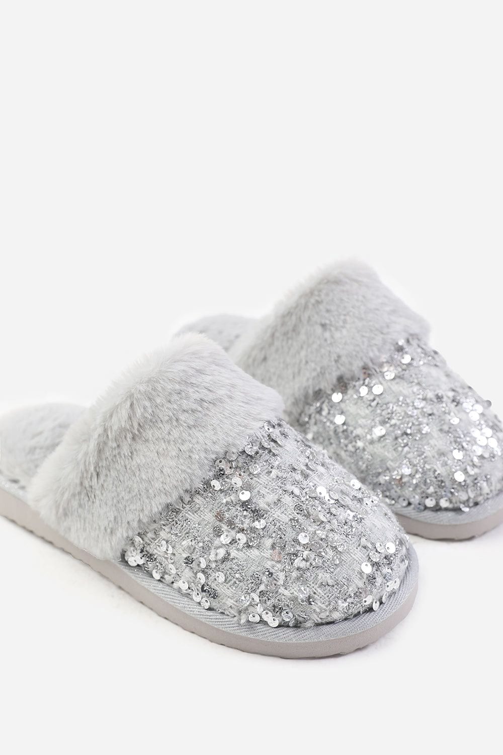 Where's That From 'Snuggle' Slip On Sequin Slippers With Fur Trim image 3