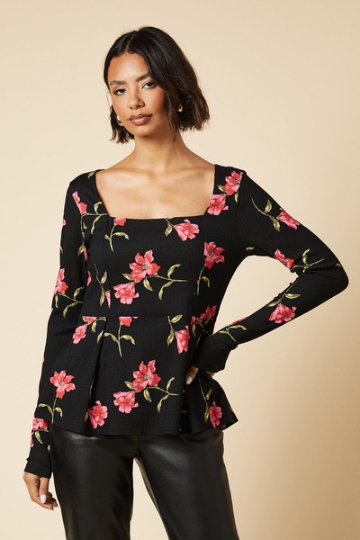 Dorothy Perkins Tall large pink floral Pleated Front peplum long sleeve top Floral