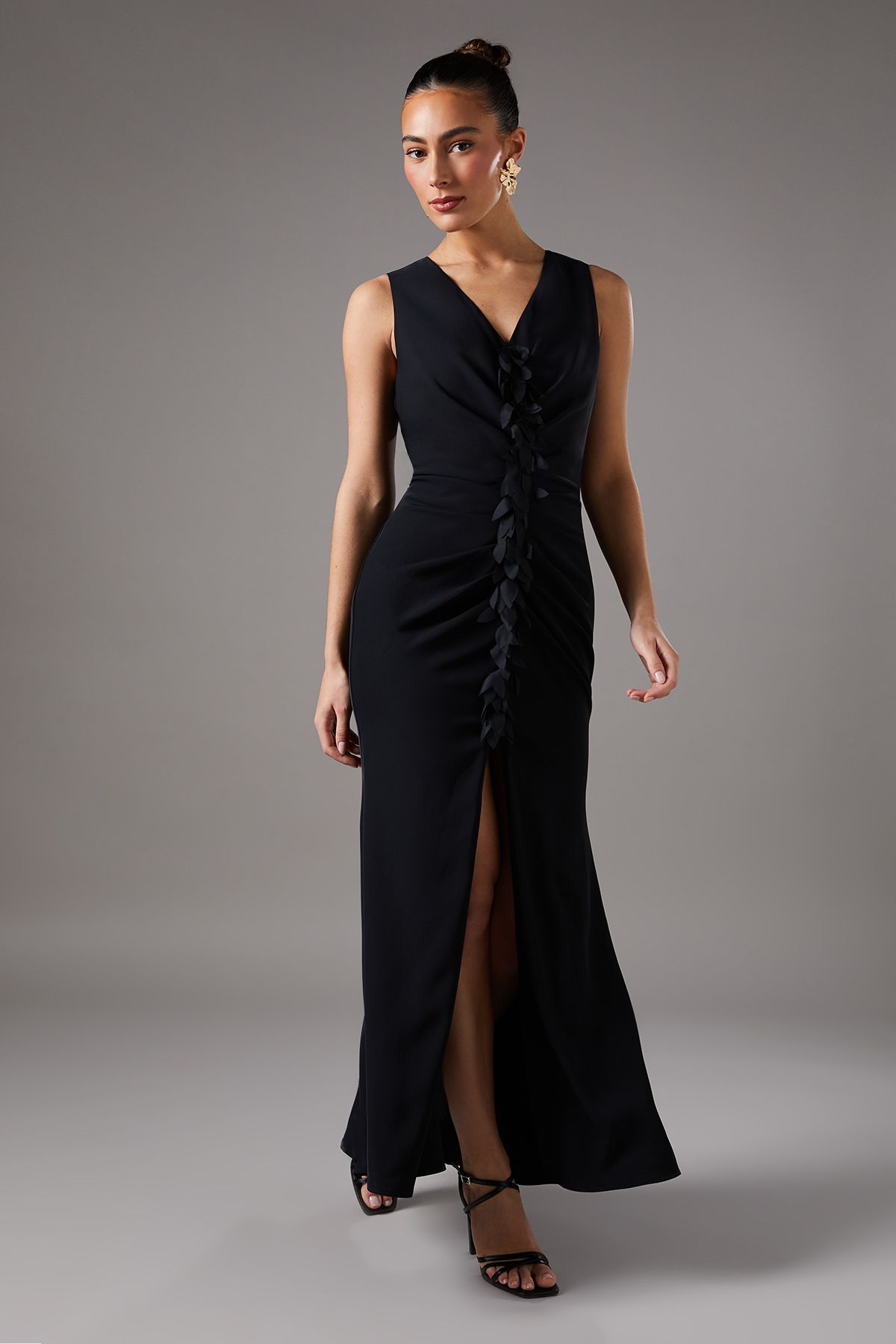 Coast Ruched Petal V Neck Maxi Dress Black image 1