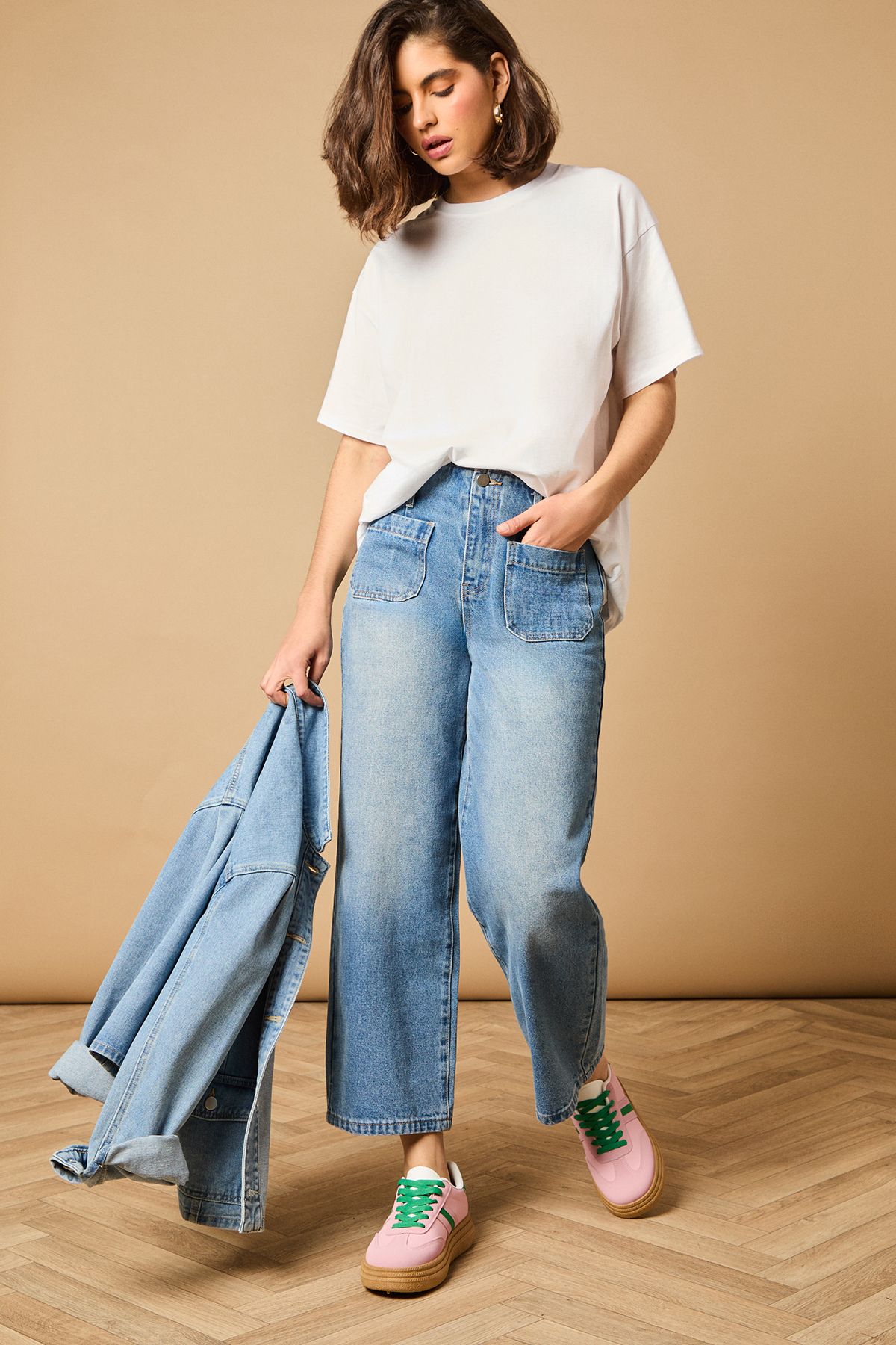 Oasis Eudora Faux Leather Two Tone Platform Trainers Pink image 3