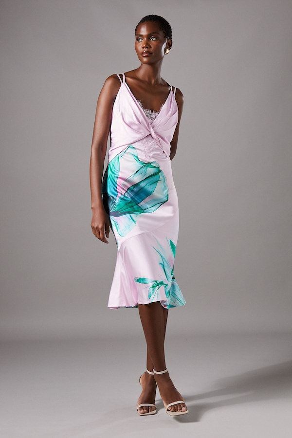 Coast Lace Insert Satin Fitted Dress Lilac