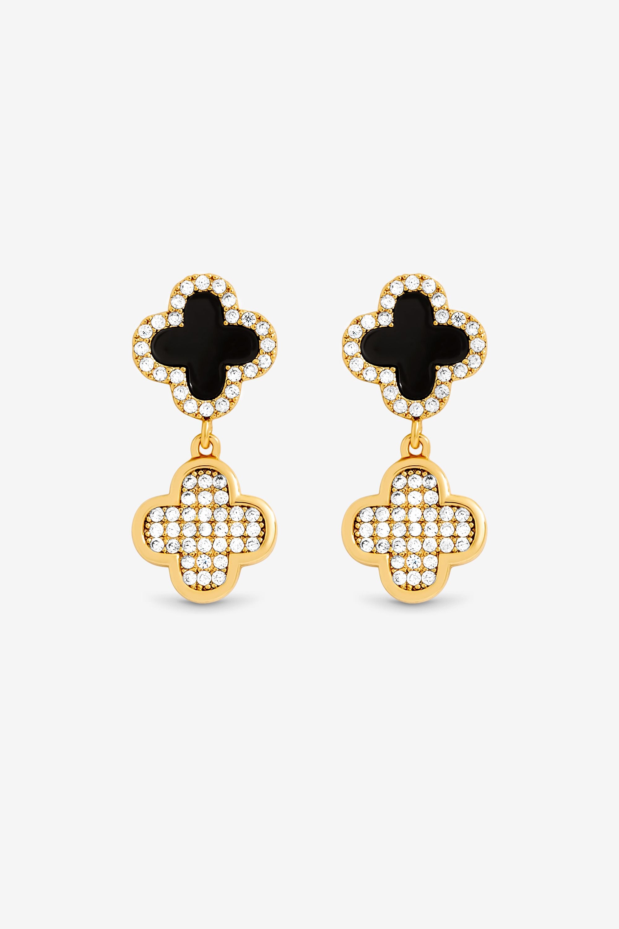 Jon Richard Gold Plated Pave and Jet Enamel Clover Earrings image 1