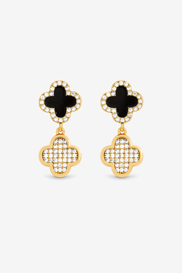 Jon Richard Gold Plated Pave and Jet Enamel Clover Earrings