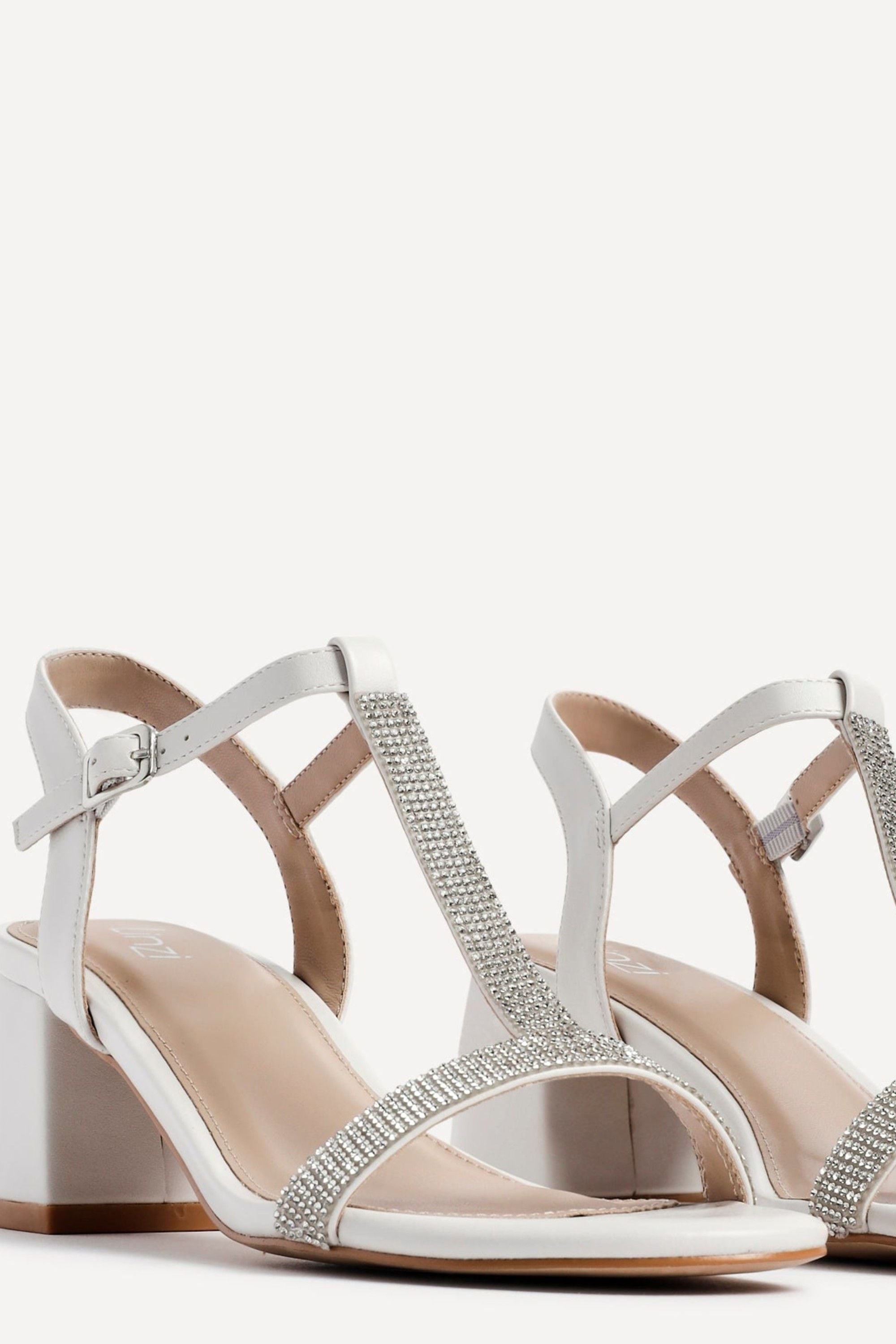 Linzi Amaya White Faux Leather T-Bar Diamante Block Heeled Sandal image 4