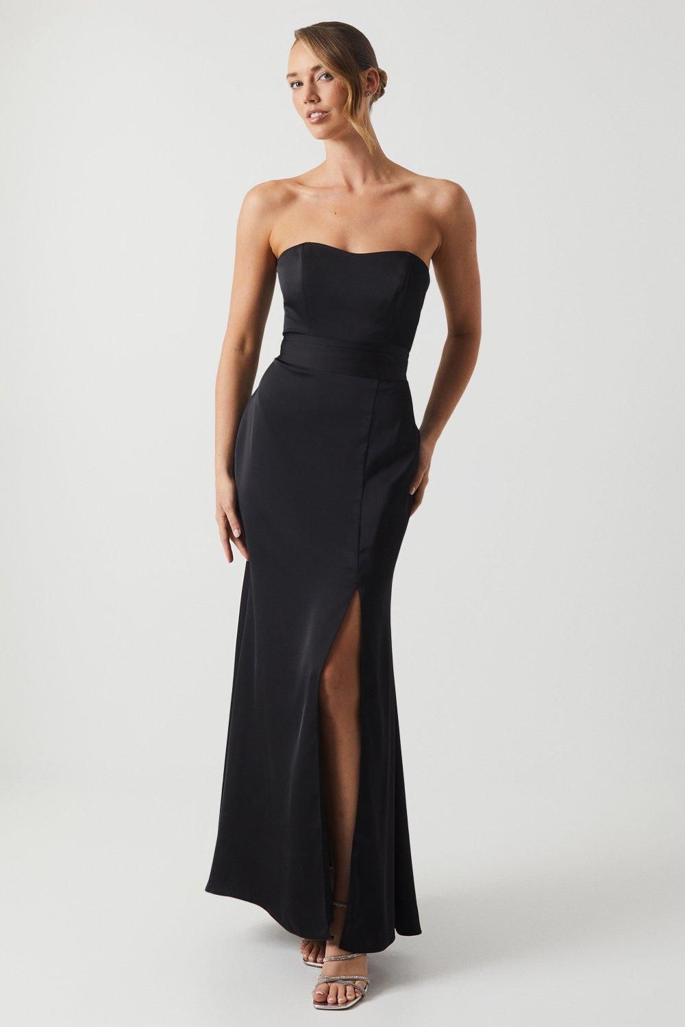 Coast Bandeau Satin Bridesmaid Maxi Dress With Removable Sash Black image 6